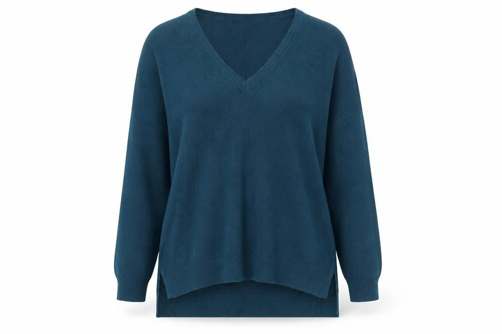 Boden Women Blue Wool Blend V-Neck Long Sleeve Pullover Jumper L