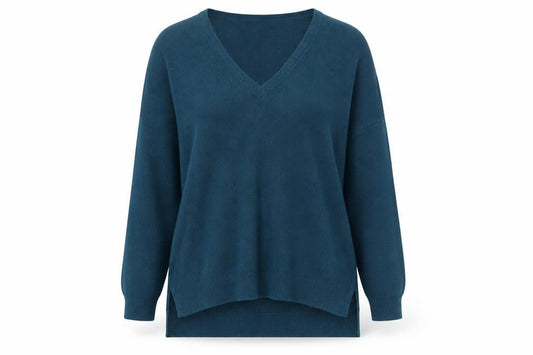 Boden Women Blue Wool Blend V-Neck Long Sleeve Pullover Jumper L