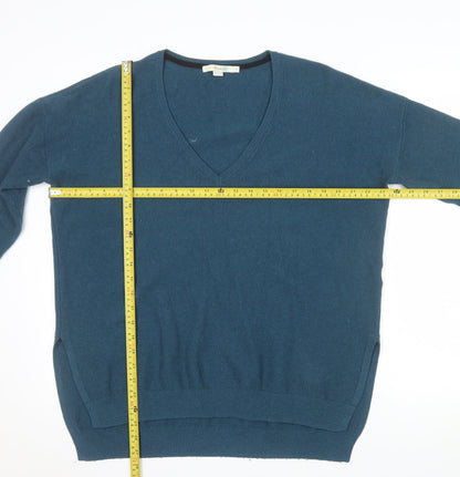Boden Women Blue Wool Blend V-Neck Long Sleeve Pullover Jumper L
