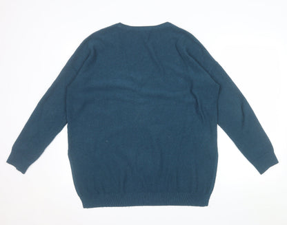 Boden Women Blue Wool Blend V-Neck Long Sleeve Pullover Jumper L