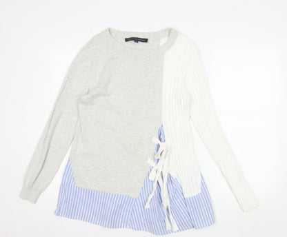 French Connection Womens Grey White Cotton Jumper M Bow Detail