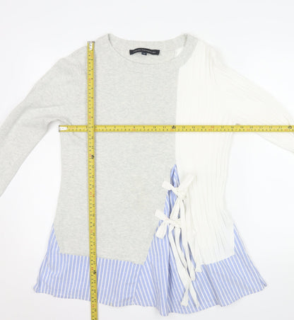 French Connection Womens Grey White Cotton Jumper M Bow Detail