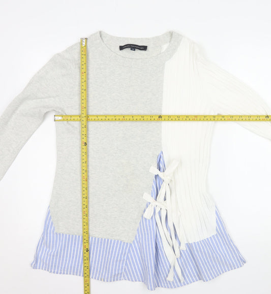French Connection Womens Grey White Cotton Jumper M Bow Detail