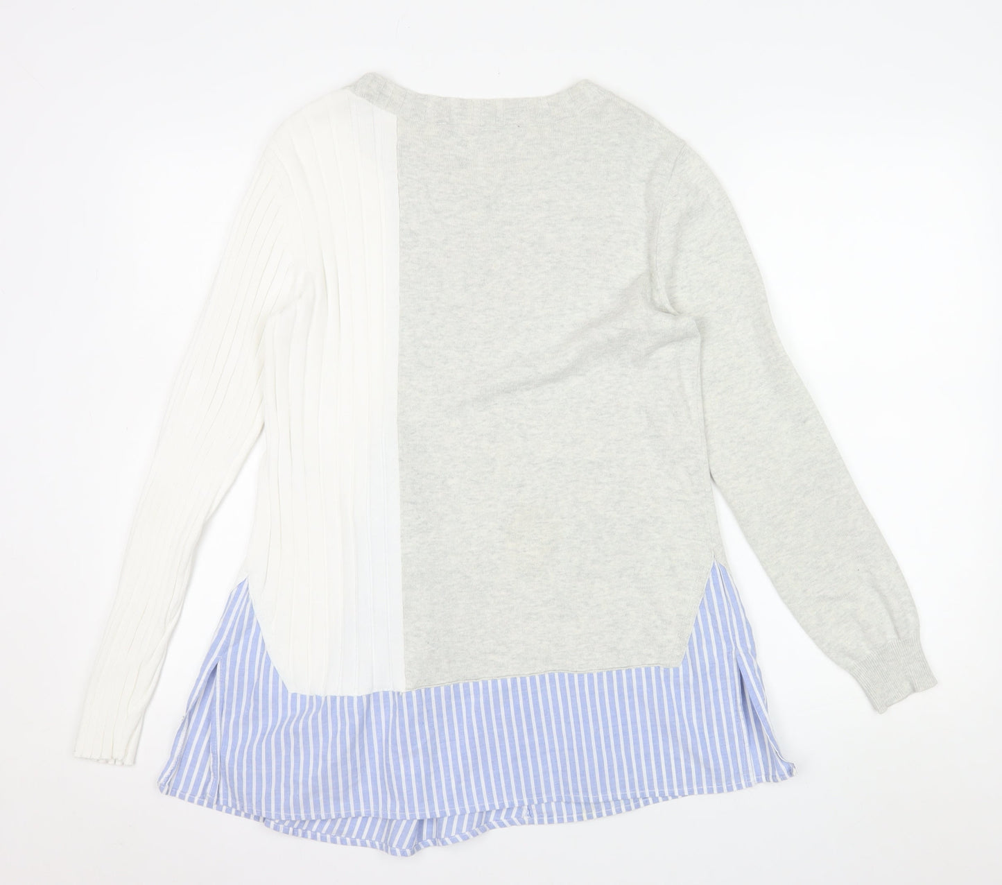 French Connection Womens Grey White Cotton Jumper M Bow Detail