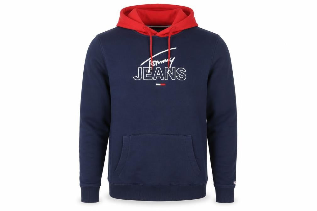Tommy Jeans Men’s Blue Red Hoodie L Logo Pullover Sweatshirt