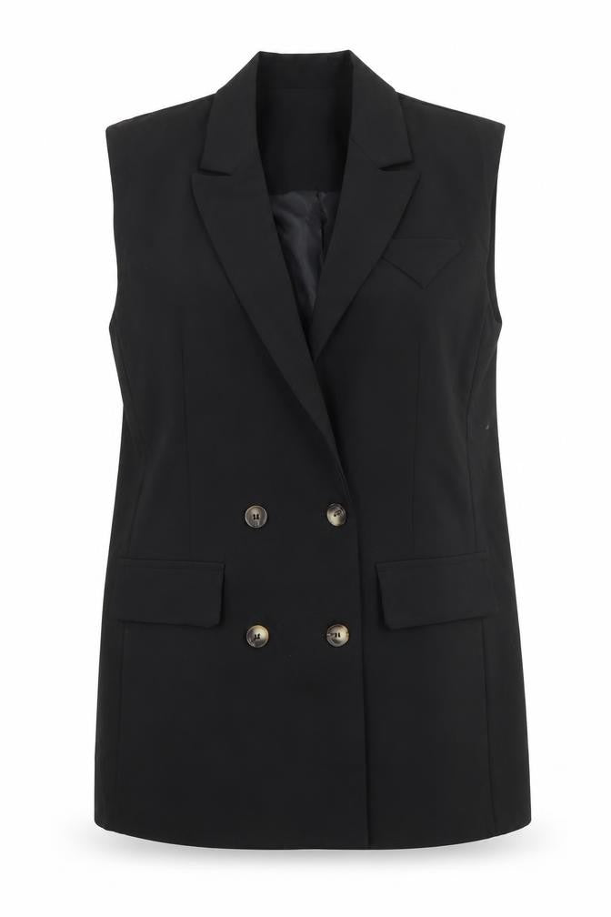 Boohoo Women's Black Size 12 Double Breasted Sleeveless Tuxedo Waistcoat