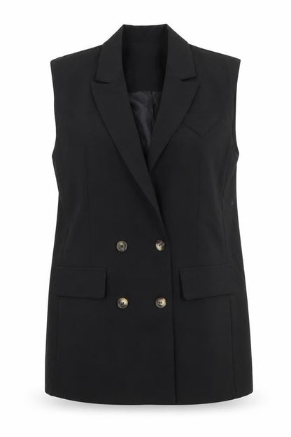Boohoo Women's Black Size 12 Double Breasted Sleeveless Tuxedo Waistcoat