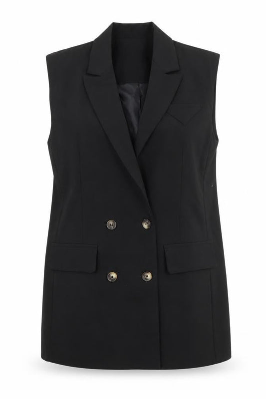 Boohoo Women's Black Size 12 Double Breasted Sleeveless Tuxedo Waistcoat