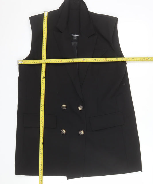 Boohoo Women's Black Size 12 Double Breasted Sleeveless Tuxedo Waistcoat