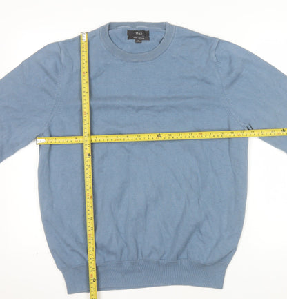 Marks and Spencer Men's Blue XL Cotton Crew Neck Jumper
