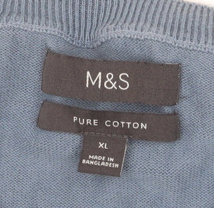 Marks and Spencer Men's Blue XL Cotton Crew Neck Jumper