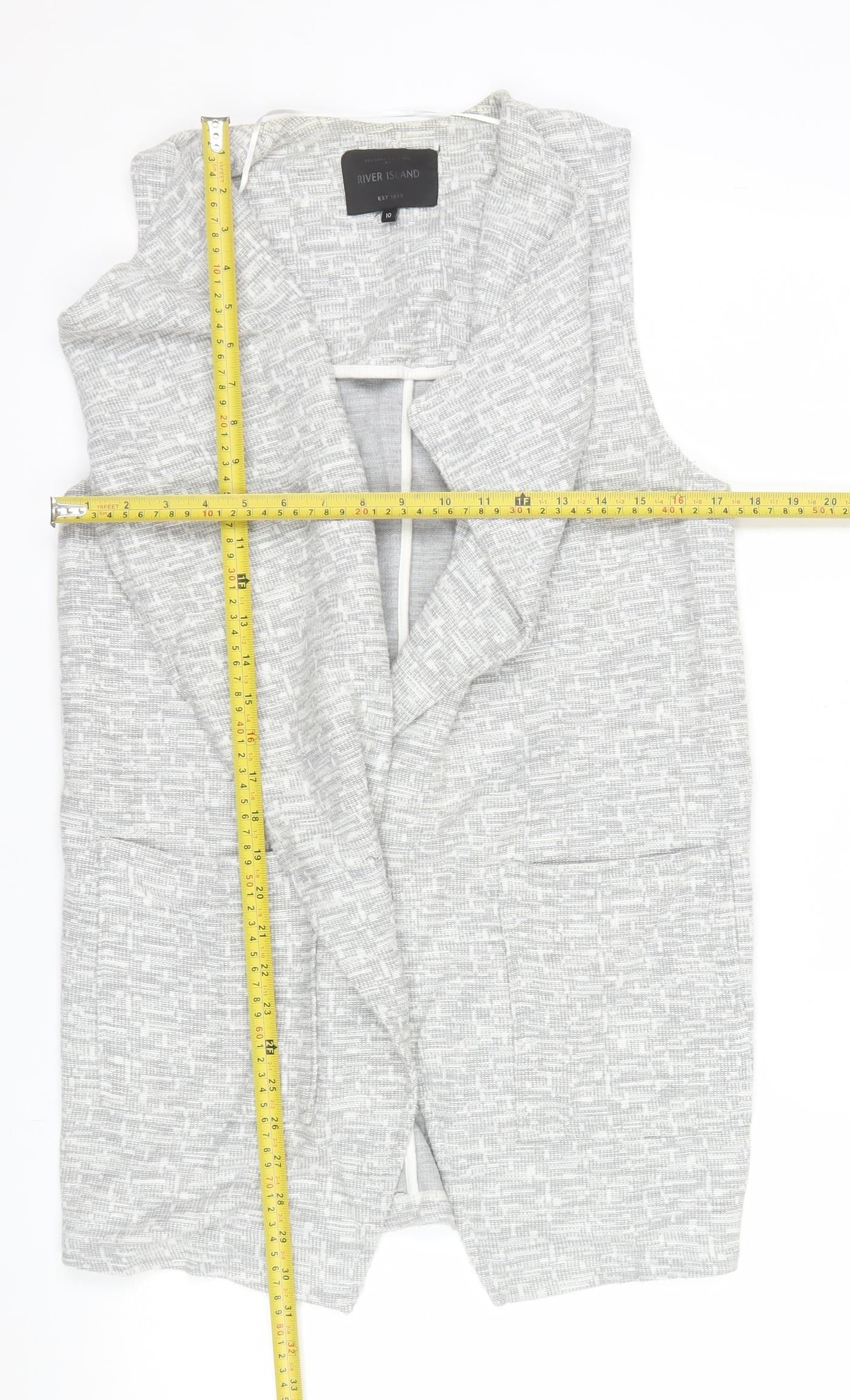 River Island Women Grey Sleeveless Waistcoat Size 10 Knit Open Front