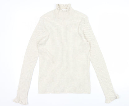 Vila Womens Beige Roll Neck Ribbed Knit Long Sleeve Top L