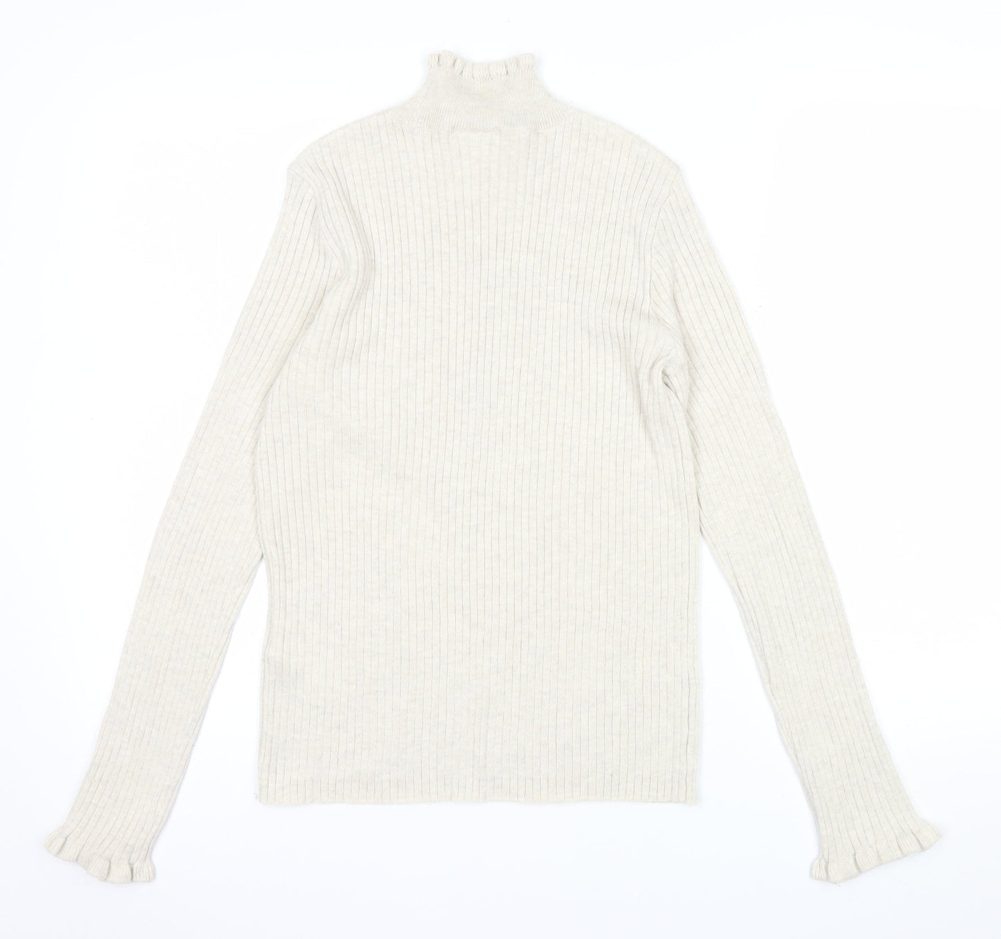 Vila Womens Beige Roll Neck Ribbed Knit Long Sleeve Top L