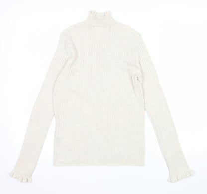 Vila Womens Beige Roll Neck Ribbed Knit Long Sleeve Top L