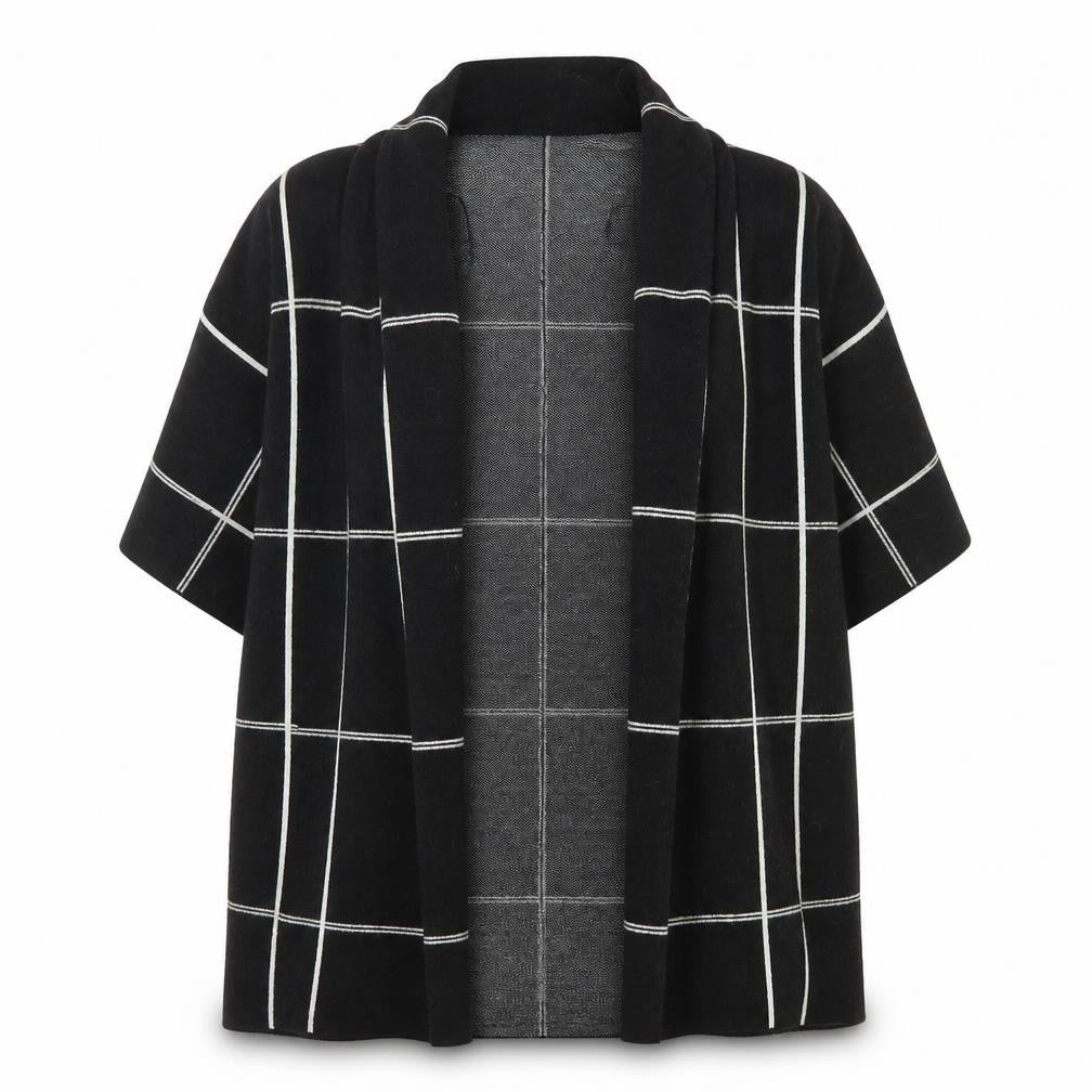 Ellen Tracy Women's Black Check Open Knit Cardigan XL