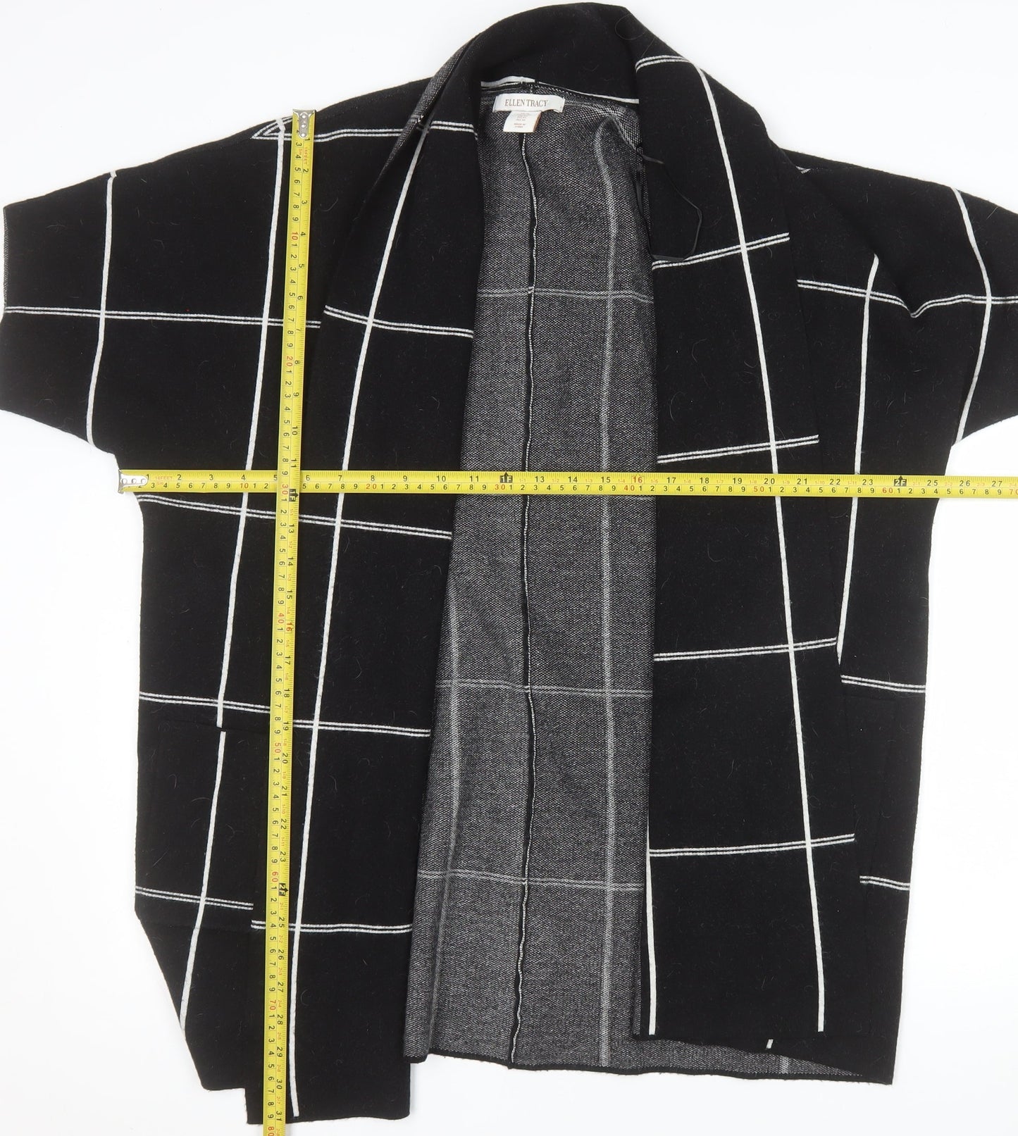 Ellen Tracy Women's Black Check Open Knit Cardigan XL