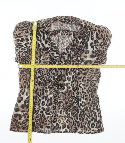 Select Womens Brown Leopard Print Chiffon Ruffle Blouse Size 12