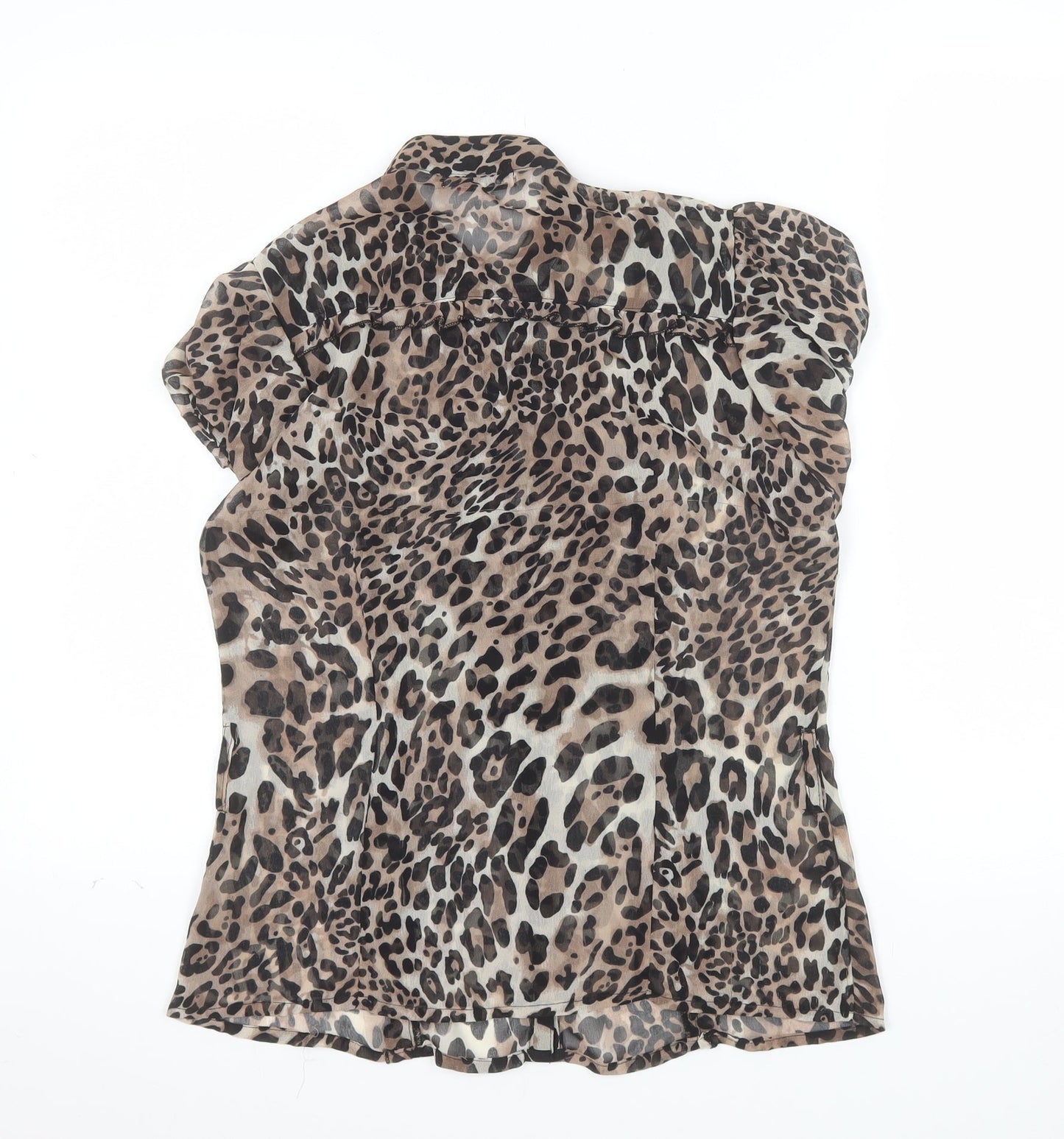 Select Womens Brown Leopard Print Chiffon Ruffle Blouse Size 12