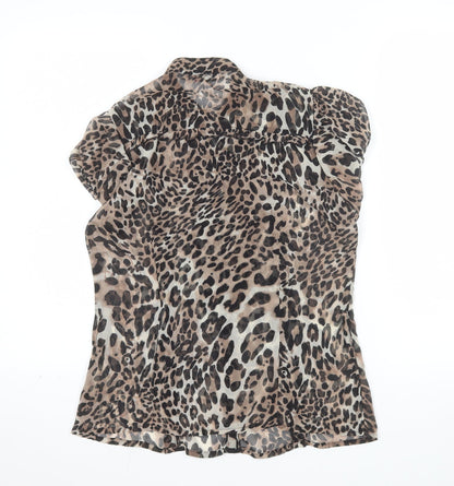 Select Womens Brown Leopard Print Chiffon Ruffle Blouse Size 12
