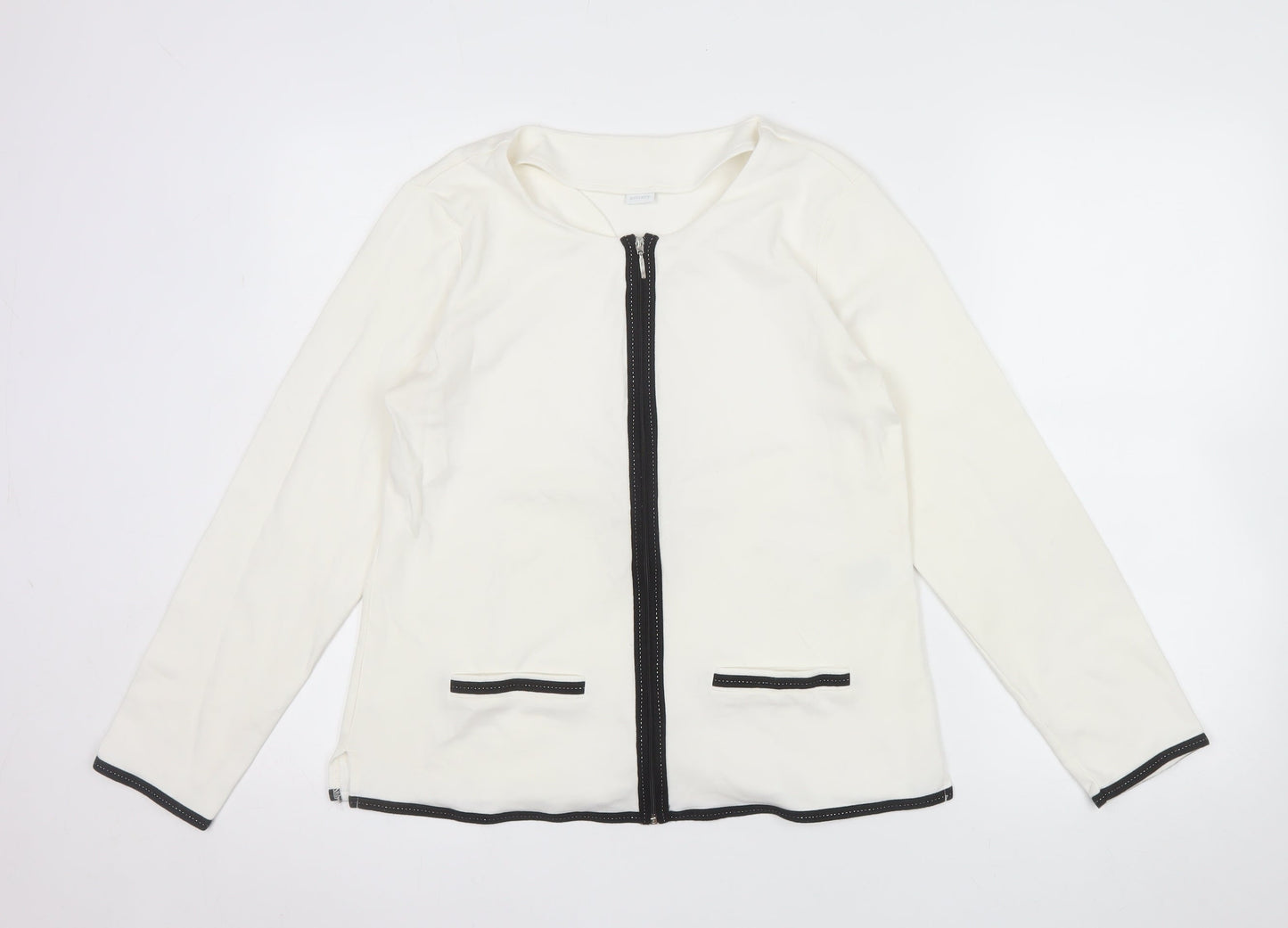 Privacy Women’s Ivory Zip Front Long Sleeve Jersey Blouse Size 14