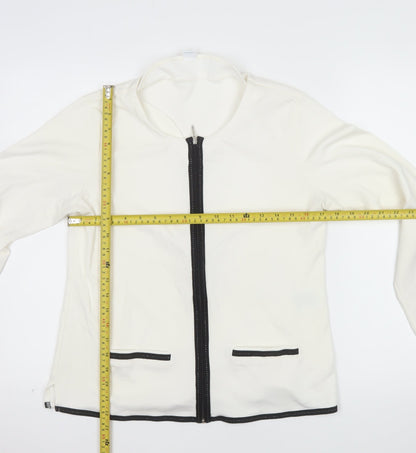 Privacy Women’s Ivory Zip Front Long Sleeve Jersey Blouse Size 14