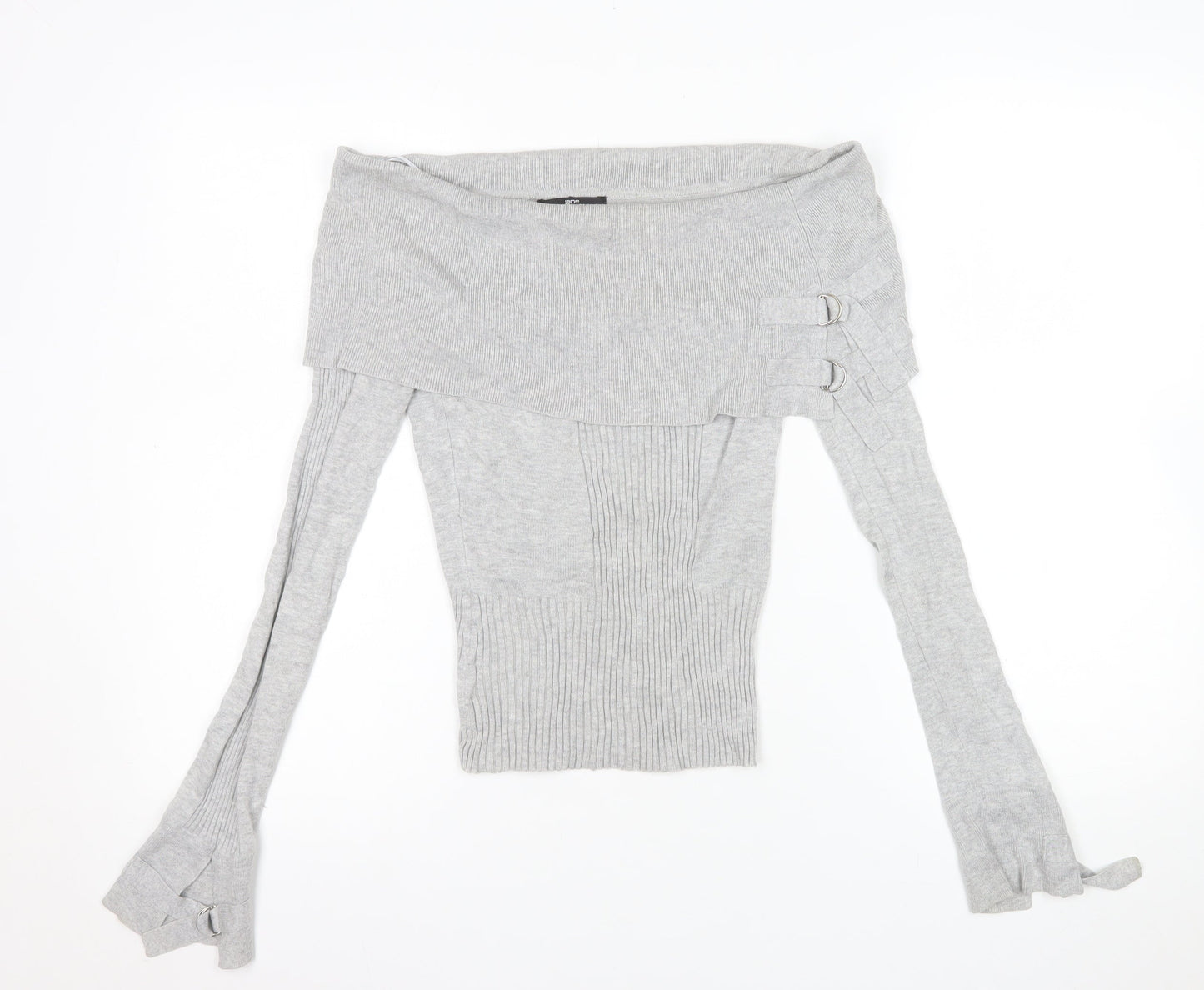 Jane Norman Women’s Grey Off Shoulder Knit Blouse Size 8 Long Sleeve