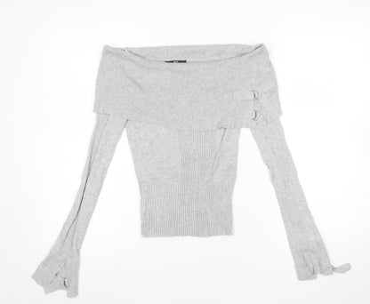 Jane Norman Women’s Grey Off Shoulder Knit Blouse Size 8 Long Sleeve