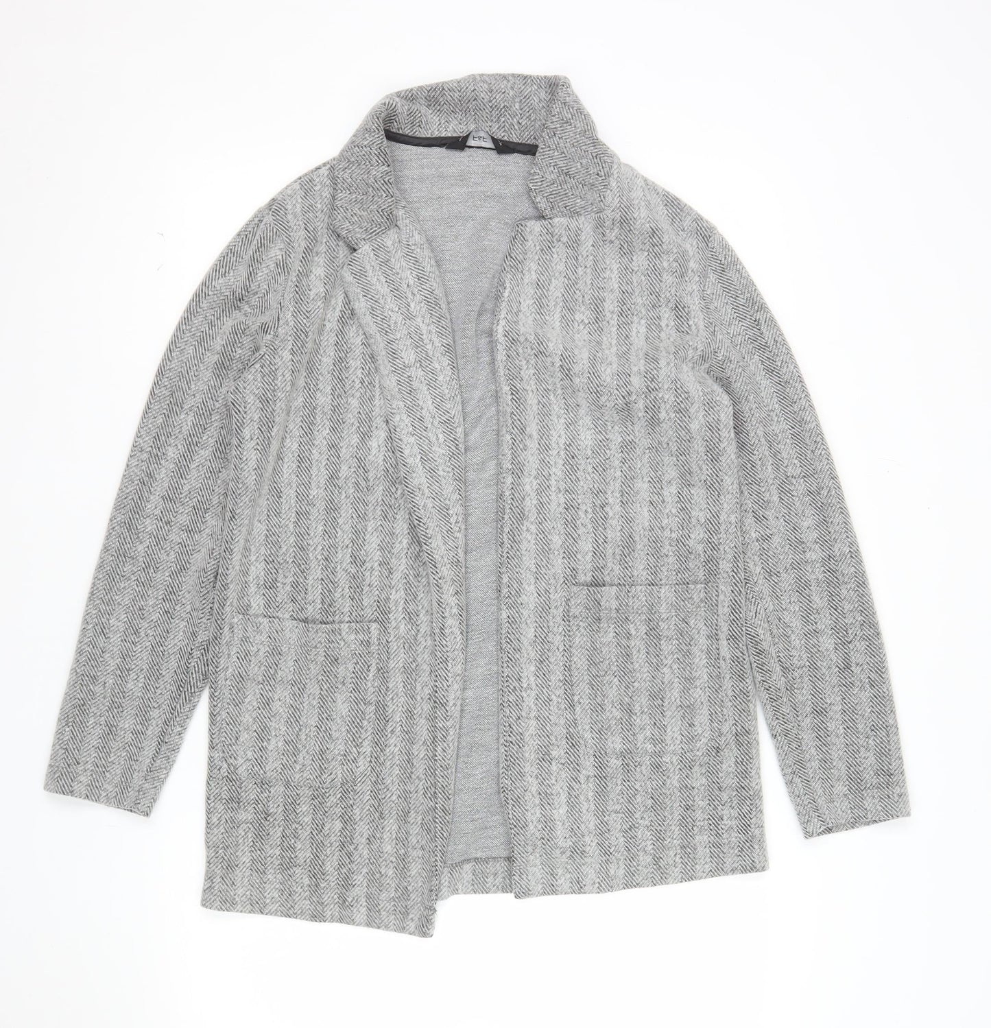 F&F Women Grey Herringbone Open Front Blazer UK 10 Long Sleeve