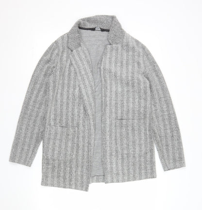 F&F Women Grey Herringbone Open Front Blazer UK 10 Long Sleeve