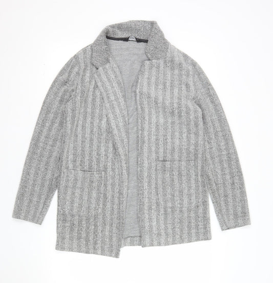 F&F Women Grey Herringbone Open Front Blazer UK 10 Long Sleeve