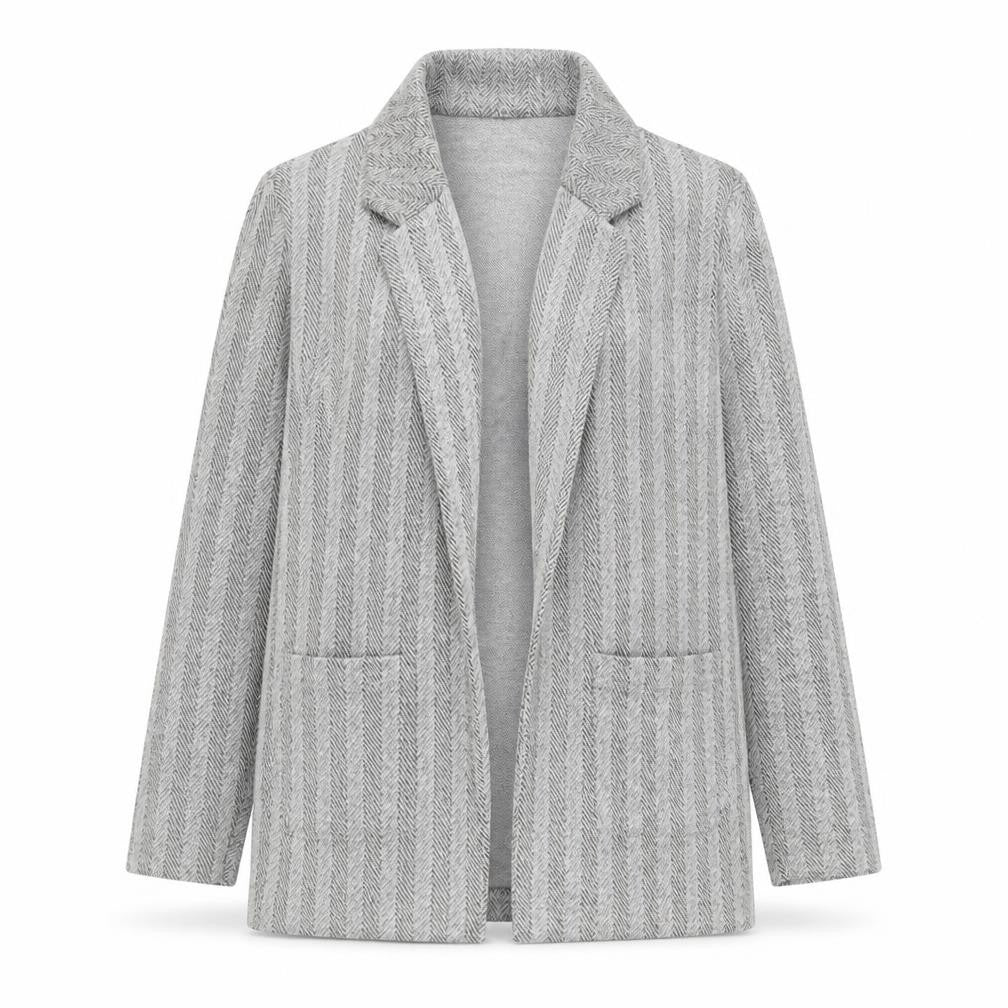 F&F Women Grey Herringbone Open Front Blazer UK 10 Long Sleeve