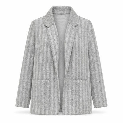 F&F Women Grey Herringbone Open Front Blazer UK 10 Long Sleeve