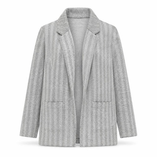 F&F Women Grey Herringbone Open Front Blazer UK 10 Long Sleeve