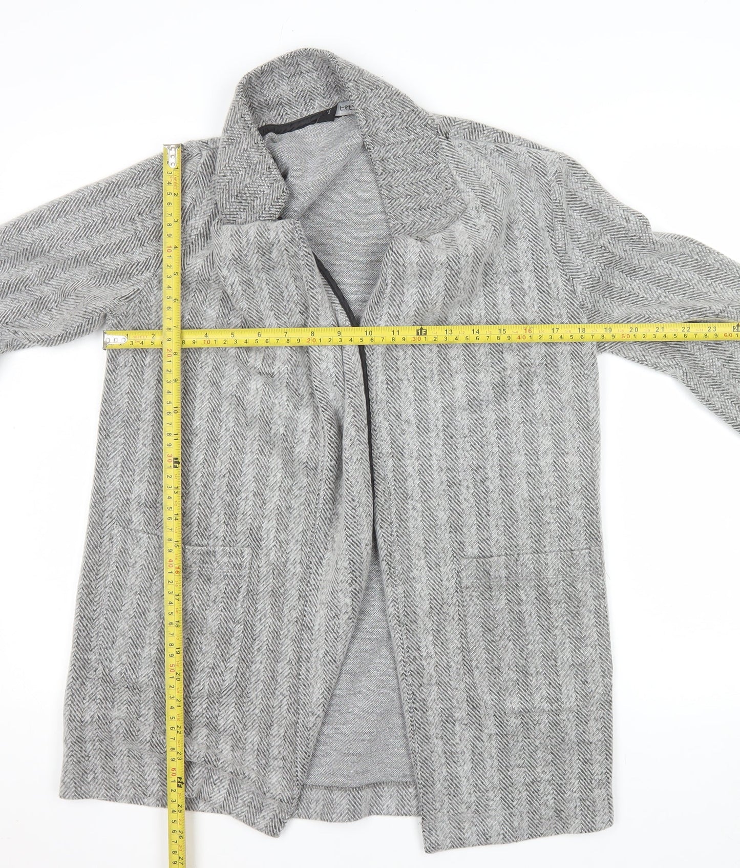 F&F Women Grey Herringbone Open Front Blazer UK 10 Long Sleeve