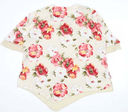 Bemark Womens Beige Floral Chiffon Tunic Blouse 2XL Short Sleeve