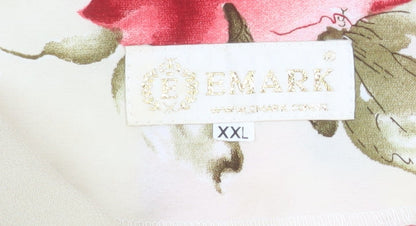 Bemark Womens Beige Floral Chiffon Tunic Blouse 2XL Short Sleeve