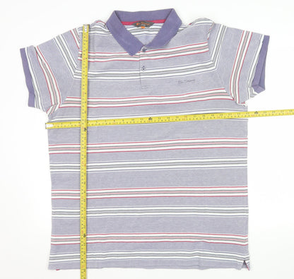 Ben Sherman Mens Grey Striped 2XL Cotton Polo Shirt