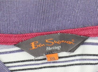 Ben Sherman Mens Grey Striped 2XL Cotton Polo Shirt