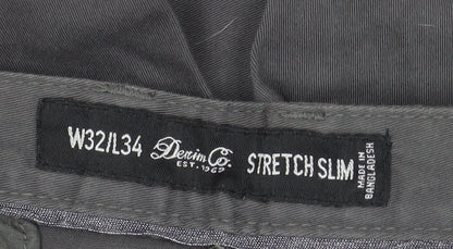 Denim Co Men's Grey Slim Fit Stretch Chino Trousers W32 L34
