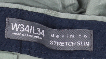Denim Co Men's Green Slim Fit Chino Trousers W34 L34