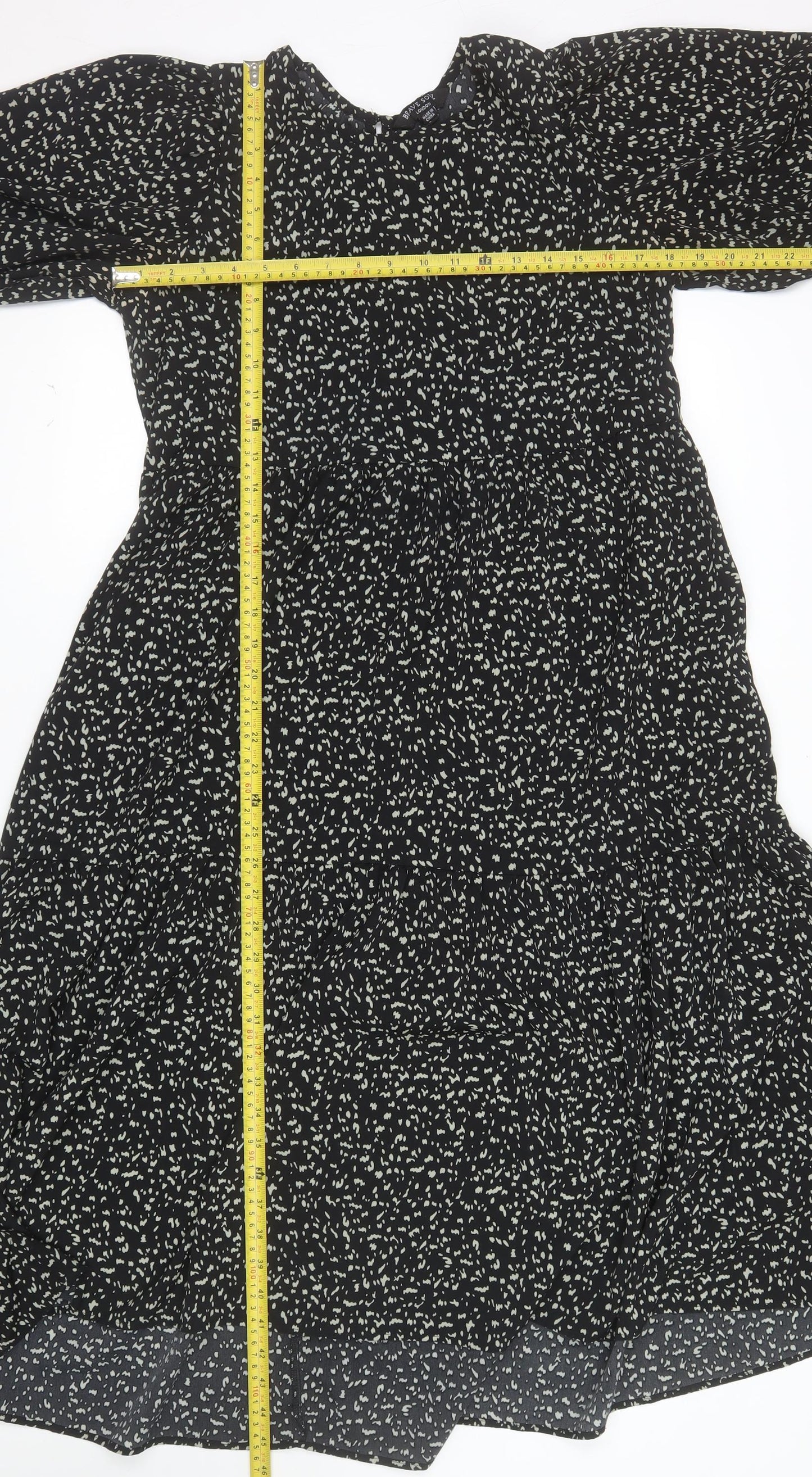 Brave Soul Women’s Black Floral A-Line Knee Length Dress Size L