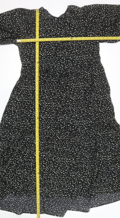 Brave Soul Women’s Black Floral A-Line Knee Length Dress Size L