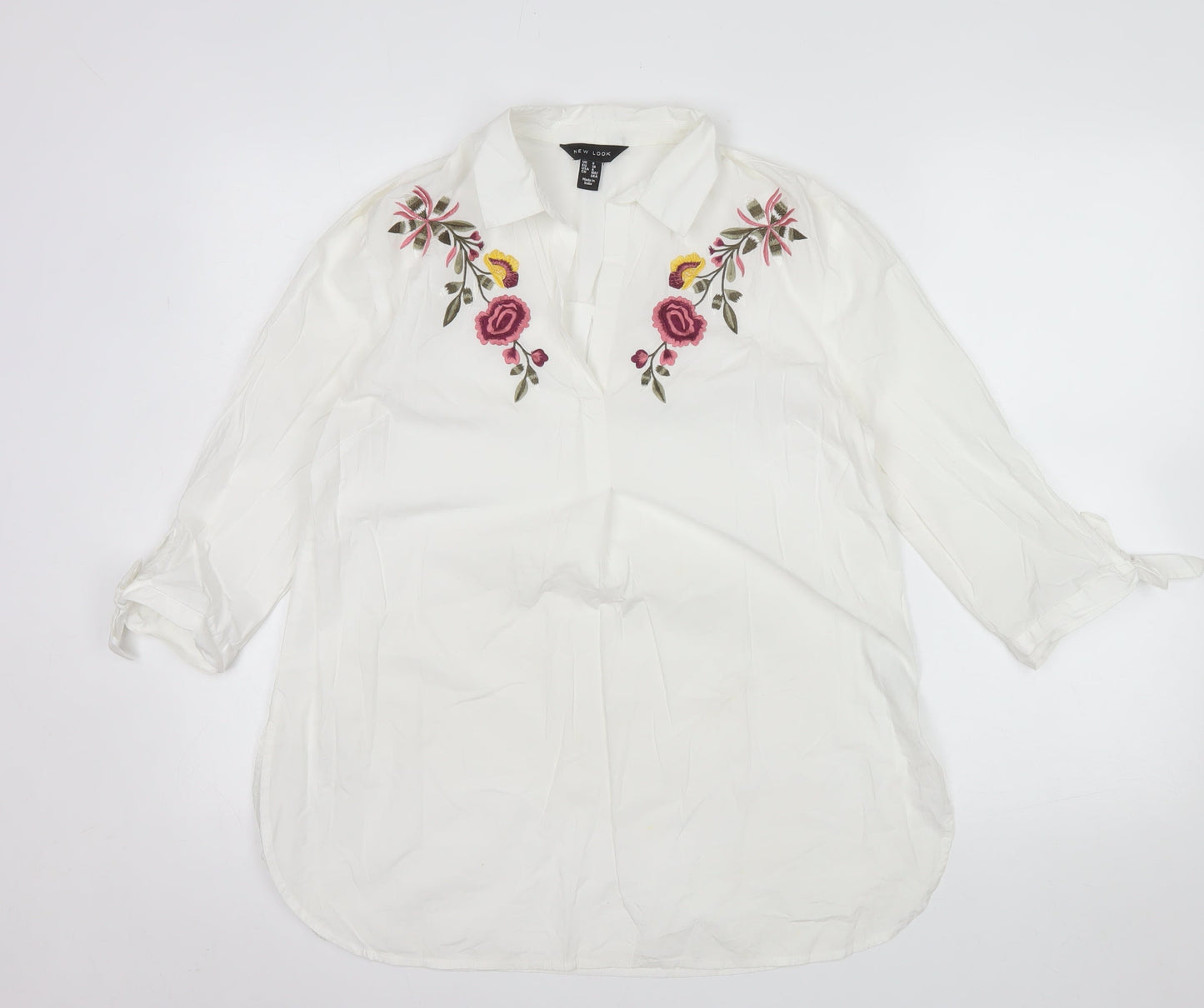 New Look Women's White Embroidered Floral Tunic Blouse UK 8