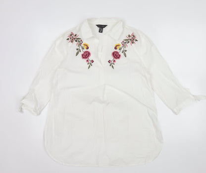 New Look Women's White Embroidered Floral Tunic Blouse UK 8