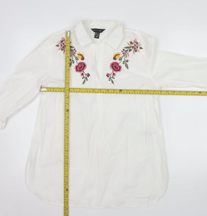 New Look Women's White Embroidered Floral Tunic Blouse UK 8