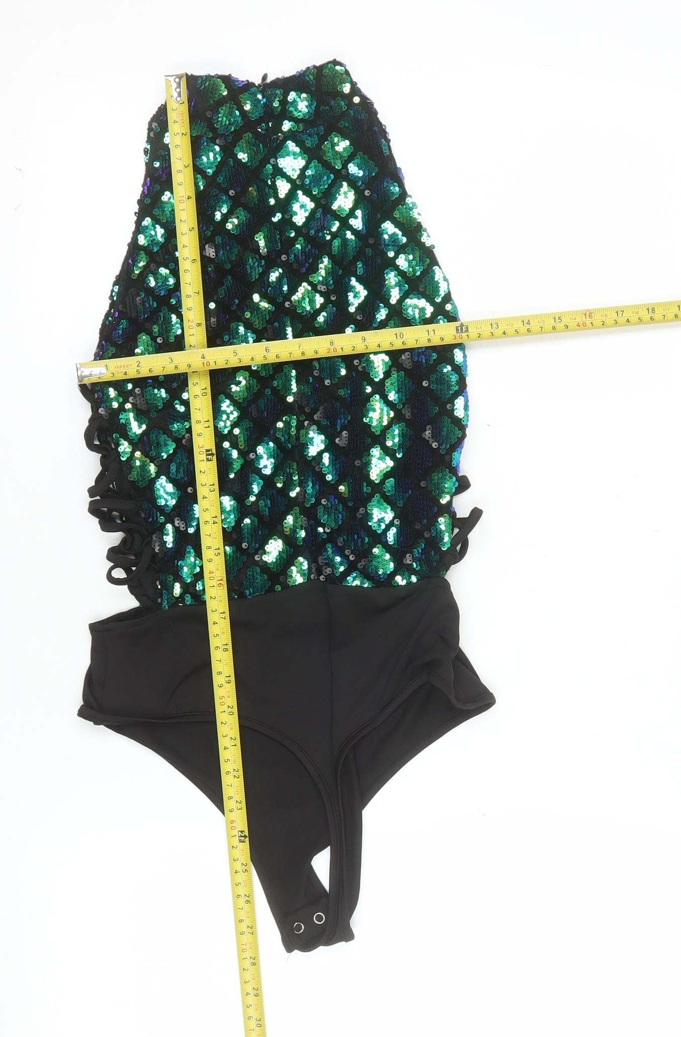 PrettyLittleThing Womens Black One Shoulder Sequin Camisole Top Size 8