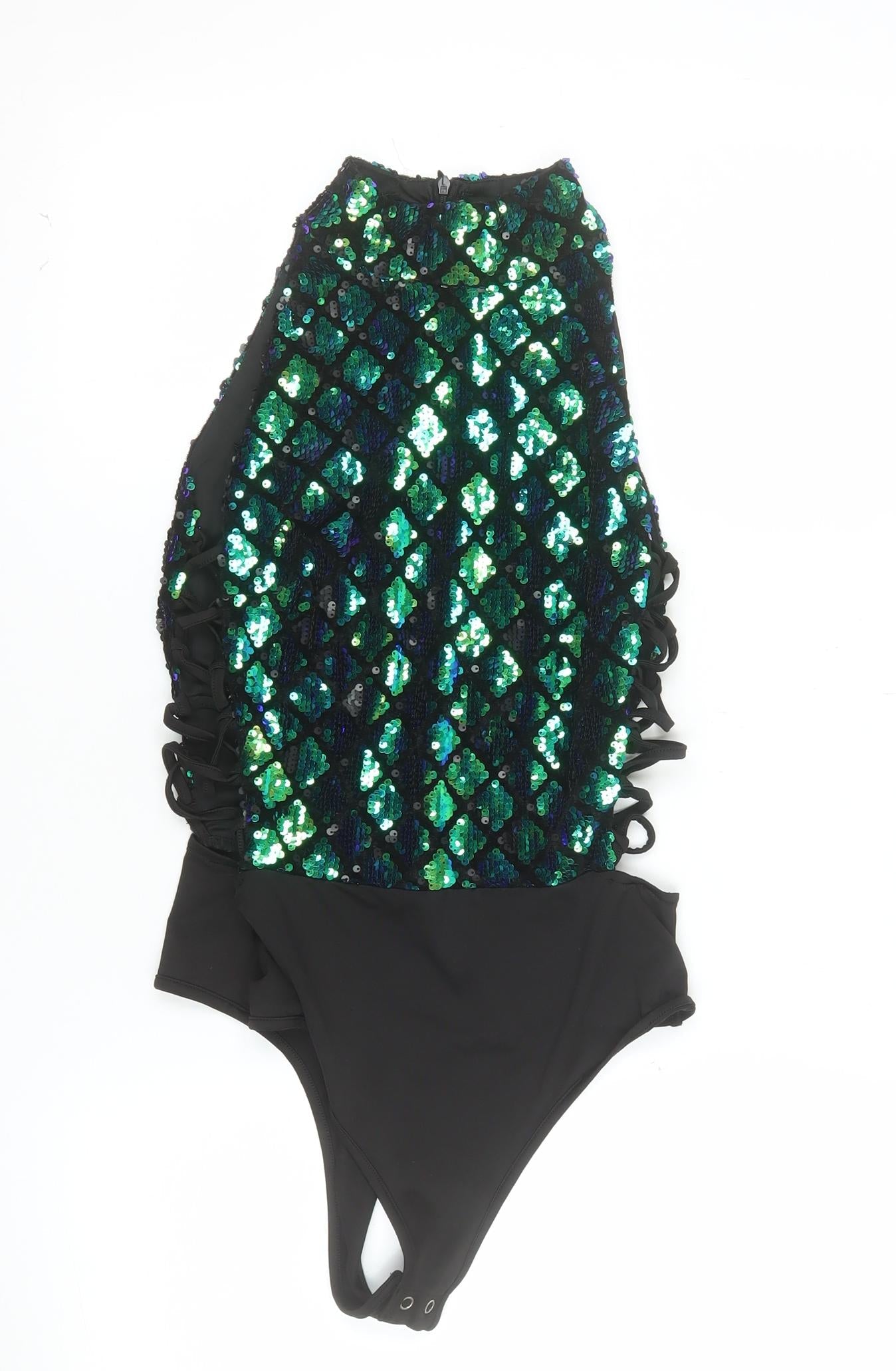 PrettyLittleThing Womens Black One Shoulder Sequin Camisole Top Size 8