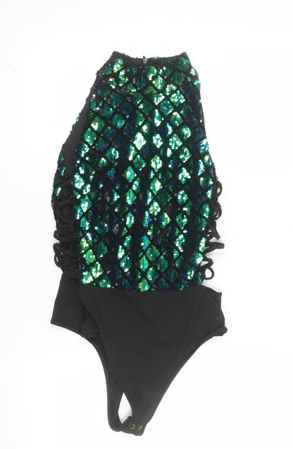 PrettyLittleThing Womens Black One Shoulder Sequin Camisole Top Size 8