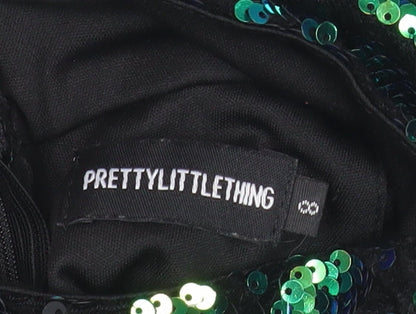PrettyLittleThing Womens Black One Shoulder Sequin Camisole Top Size 8